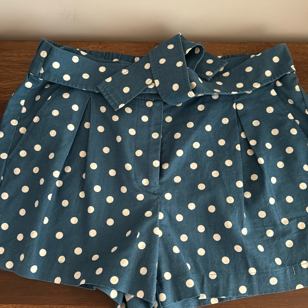 JCrew Pleated Linen Blend Polka Dot Shorts